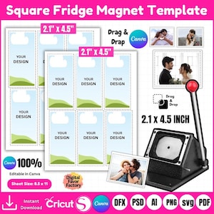 2.1 x 4.5&quot; Square Fridge Magnet Template Bundle, Photo Magnet Template, Magnet Maker Template, Magnet Machine Template,Blank Magnet Template
