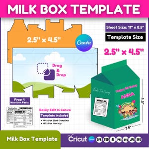 Milk Box Template, Milk Carton Box Template, Gift Box Blank Template, Blank Milk Box Favor Box, Party Favor Box Template, DIY Box template