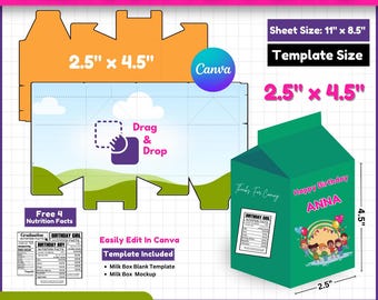 Milk Box Template, Milk Carton Box Template, Gift Box Blank Template, Blank Milk Box Favor Box, Party Favor Box Template, DIY Box template
