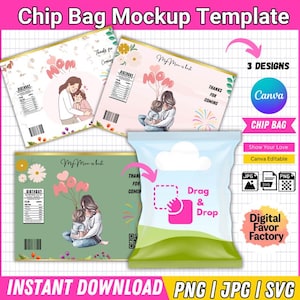 Mother's Day Chip Bag Template, Editable Canva Label (Digital Download)