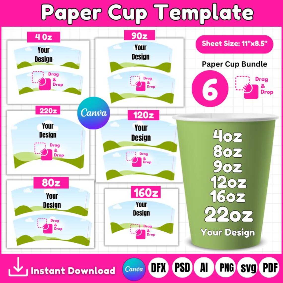 6 Paper Cup Wrapper Template, Paper Coffee Cup Template, Paper Cup ...