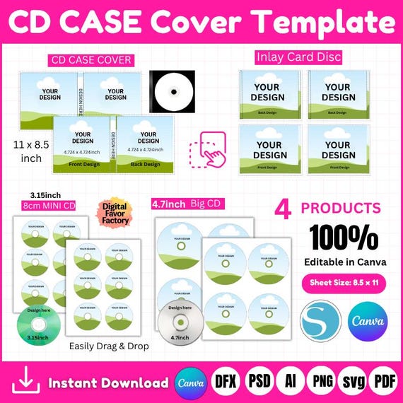 Customizable Cd Cover Case Templat, CD Cover Case Template Set, CD Inlay Mini CD Label,cd Inlay Card, Cd Label Design, Editable Cd Template - Etsy Customizable Cd Cover Case Templat, CD Cover Case Template Set, CD Inlay Mini CD Label,cd Inlay Card, Cd Label Design, Editable Cd Template - Etsy