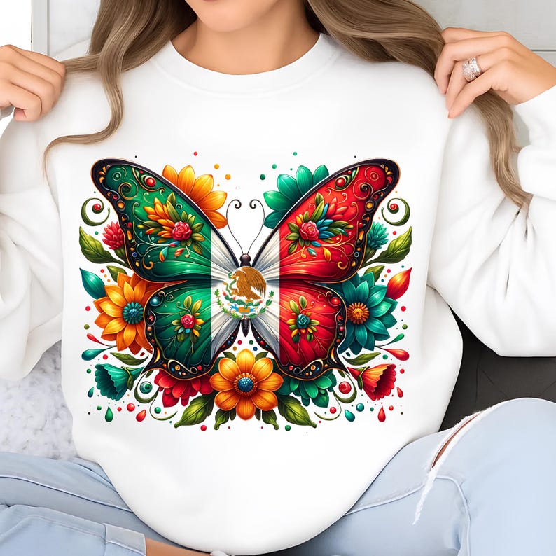 Mexico Butterfly PNG, Sublimation Designs, Mexico Png, Mexican Flag Png, Mexican Shirt, Mexican Png, T-Shirt Design, Digital Download DTF