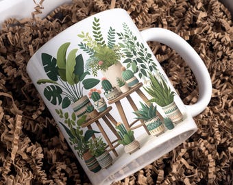 Plants Mug Wrap, 11 oz & 15 oz Coffee Mug Template, Plant Lover Mug Sublimation Designs, Coffee Mug Wrap PNG, 3D Mug Wrap, Digital Download