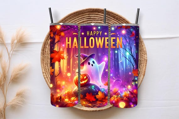 Cute Spooky Tumbler Wrap 20 oz Skinny Tumbler Sublimation Designs, Halloween Pumpkin Tumbler Wrap, Straight & Tapered, Digital Download PNG
