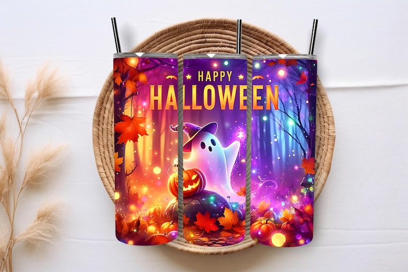 Cute Spooky Tumbler Wrap 20 oz Skinny Tumbler Sublimation Designs, Halloween Pumpkin Tumbler Wrap, Straight & Tapered, Digital Download PNG