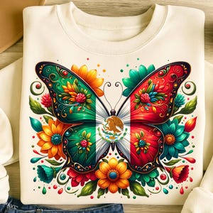 Mexico Butterfly PNG, Sublimation Designs, Mexico Png, Mexican Flag Png, Mexican Shirt, Mexican Png, T-Shirt Design, Digital Download DTF