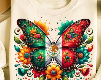 Mexiko Schmetterling PNG, Sublimationsentwürfe, Mexiko Png, Mexikanische Flagge Png, mexikanisches Hemd, mexikanisches Png, T-Shirt-Design, digitaler Download DTF