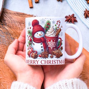 Merry Christmas Mug Wrap, 11 oz & 15oz Coffee Mug Wrap Sublimation Designs, 3D Christmas Mug Png, Hot Coca Mug Snowman Mug, Digital Download