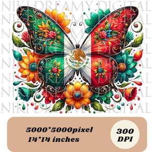 Mexico Butterfly PNG, Sublimation Designs, Mexico Png, Mexican Flag Png, Mexican Shirt, Mexican Png, T-Shirt Design, Digital Download DTF
