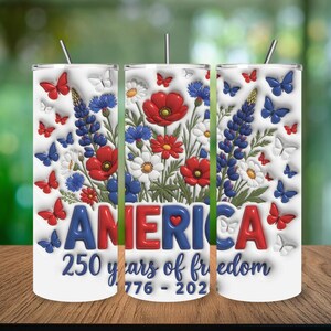 America 250 Anniversary Tumbler Wrap PNG, USA Tumbler Wrap, Patriotic Floral Tumbler Wrap,20 Oz Tumbler Wrap, Inflated Wrap Digital Download