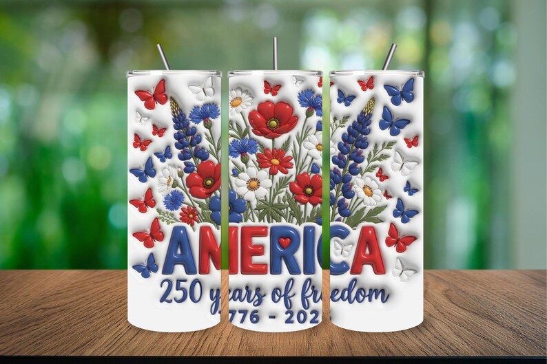 America 250 Anniversary Tumbler Wrap PNG, USA Tumbler Wrap, Patriotic Floral Tumbler Wrap,20 Oz Tumbler Wrap, Inflated Wrap Digital Download