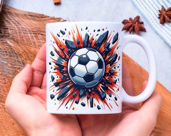 3D Soccer Hole In A Wall Mug Wrap, 11 oz & 15 oz Coffee Mug Template, Football Mug Wrap Sublimation Designs, Instant Digital Download PNG