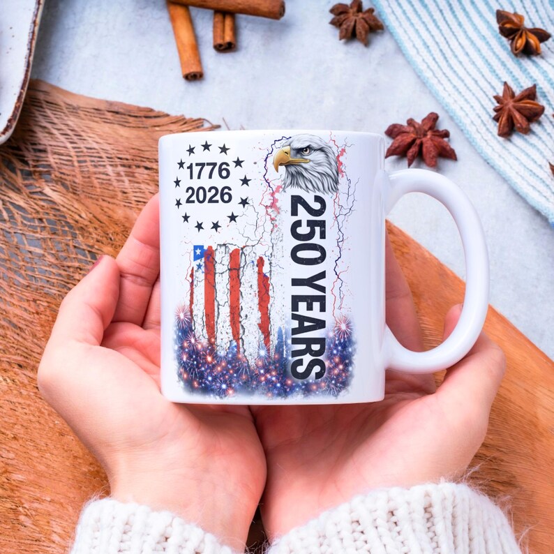 250 America Mug Wrap PNG, 11 oz & 15 oz Coffee Mug Wrap, Anniversary Mug Wrap, Coffee Cup Sublimation Designs,  Mug Wrap, Digital Download