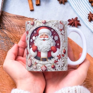 Christmas Santa Mug Wrap, 11 oz & 15 oz Christmas Coffee Mug Template, Snowflake Mug Sublimation Designs, 3D Mug Wrap, Digital Download PNG