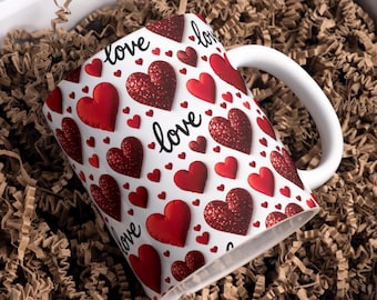 Valentines Day Mug Wrap, 11oz & 15oz Coffee Mug Wrap, Mug Wrap Png, Coffee Mug Png Sublimation Designs, Heart Mug Wrap, Digital Download PNG