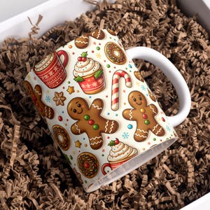 Lebkuchen-Weihnachtstassenverpackung, 11 Unzen- und 15 Unzen-Kaffeetassenverpackung, 3D-Sublimationsdesigns für heiße Schokoladentasse, digitaler Download PNG