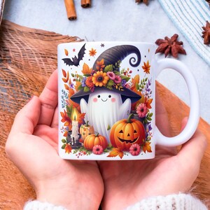 Cute Spooky Season Mug Wrap, 11 oz & 15 oz Halloween Coffee Mug Template, Fall Vibes Png, Pumpkin Mug Sublimation Designs, Digital Download