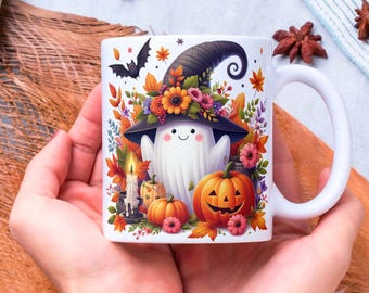 Niedliche Halloween-Tassenmanschette für die Gruselsaison, Vorlage für 325 ml und 440 ml Halloween-Kaffeebecher, Herbststimmung (PNG), Kürbis-Tassen-Sublimationsdesigns, digitaler Download