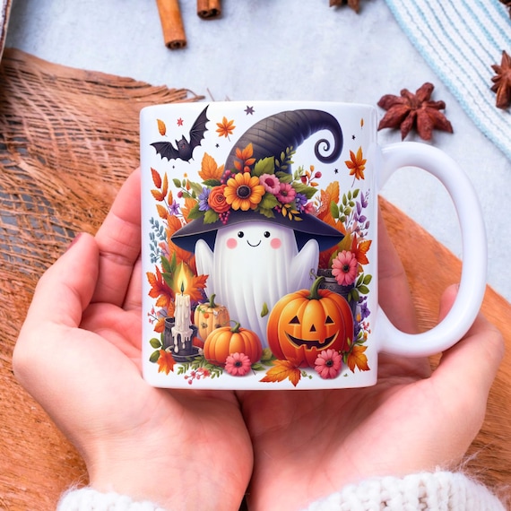 Cute Spooky Season Mug Wrap, 11 oz & 15 oz Halloween Coffee Mug Template, Fall Vibes Png, Pumpkin Mug Sublimation Designs, Digital Download
