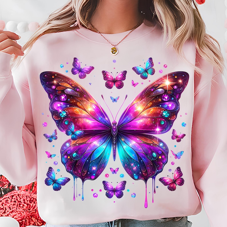 Butterfly PNG, Sublimation Designs, Blue Purple Butterfly T-Shirt, T-Shirt Design, Butterfly Shirt, Instant Digital Download PNG