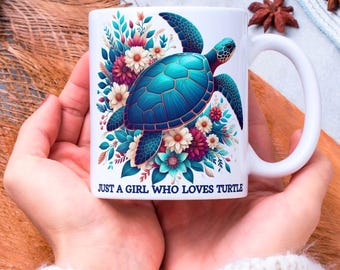 Just A Girl Who Loves Turtle Mug Wrap, 11 oz & 15 oz Turtle Coffee Mug Template, 3D Turtle Mug Sublimation Designs, Digital Download PNG