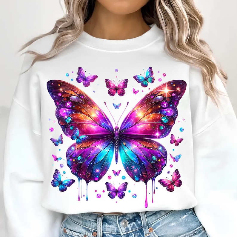 Butterfly PNG, Sublimation Designs, Blue Purple Butterfly T-Shirt, T-Shirt Design, Butterfly Shirt, Instant Digital Download PNG