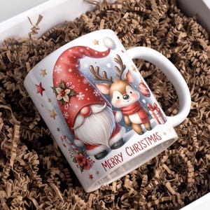 3D Gnome Mug Wrap, 11 oz & 15 oz Christmas PNG Coffee Mug Template, Merry Christmas Sublimation Designs, Red Christmas Mug Digital Download
