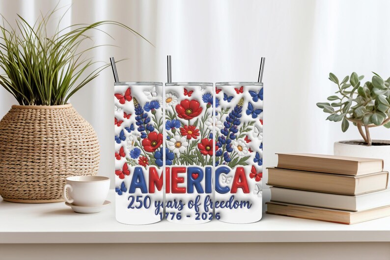 America 250 Anniversary Tumbler Wrap PNG, USA Tumbler Wrap, Patriotic Floral Tumbler Wrap,20 Oz Tumbler Wrap, Inflated Wrap Digital Download