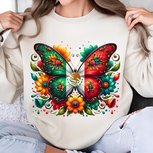 Mexico Butterfly PNG, Sublimation Designs, Mexico Png, Mexican Flag Png, Mexican Shirt, Mexican Png, T-Shirt Design, Digital Download DTF
