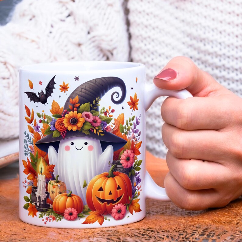 Cute Spooky Season Mug Wrap, 11 oz & 15 oz Halloween Coffee Mug Template, Fall Vibes Png, Pumpkin Mug Sublimation Designs, Digital Download