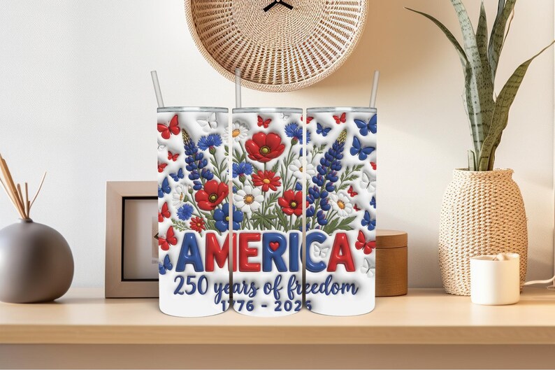 America 250 Anniversary Tumbler Wrap PNG, USA Tumbler Wrap, Patriotic Floral Tumbler Wrap,20 Oz Tumbler Wrap, Inflated Wrap Digital Download