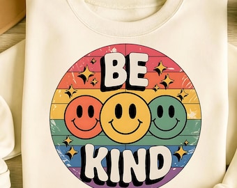 Be Kind PNG、昇華プリントデザイン、スマイリーフェイスPNG、ベストセラーPNG、Be Kindシャツ、カラフルPNG、Tシャツデザイン、トレンディPNG、デジタルダウンロード
