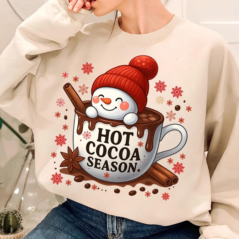 Hot Cocoa PNG T-Shirt Design Snowman Png Snowflake Png Christmas Png Sublimation Designs Christmas Shirt Png Coffee Png Digital Download DTF
