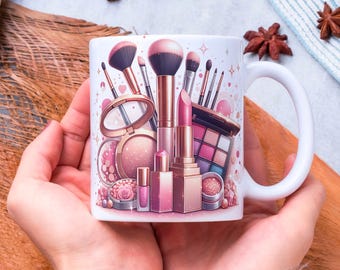 Makeup Mug Wrap 11 Oz & 15 Oz Coffee Mug PNG 3D Mug Wrap Makeup Mug Sublimation Designs Makeup Brush Mug Template Digital Download PNG