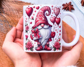 Red Christmas Mug Wrap, 11oz & 15oz Gnome Coffee Mug Template, Christmas Gift Cup Wrap Sublimation Design, 3D Mug Wrap, Digital Download PNG