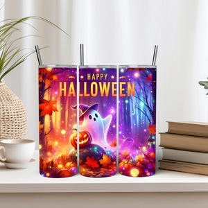 Cute Spooky Tumbler Wrap 20 oz Skinny Tumbler Sublimation Designs, Halloween Pumpkin Tumbler Wrap, Straight & Tapered, Digital Download PNG