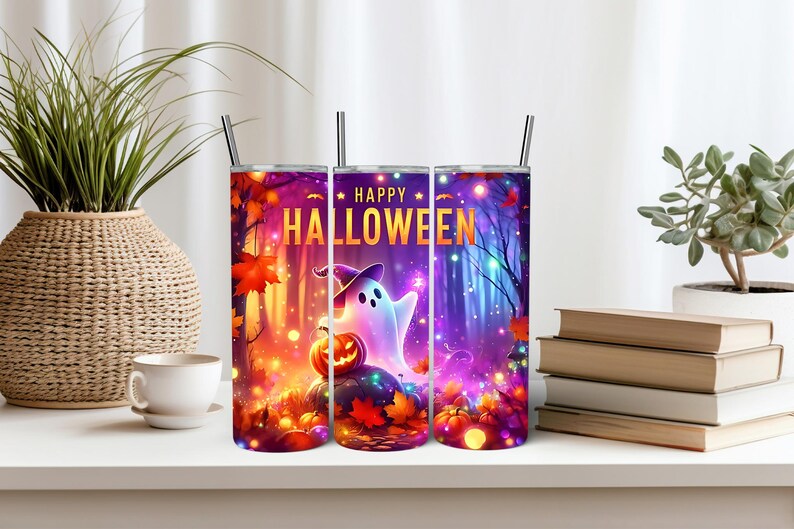 Cute Spooky Tumbler Wrap 20 oz Skinny Tumbler Sublimation Designs, Halloween Pumpkin Tumbler Wrap, Straight & Tapered, Digital Download PNG