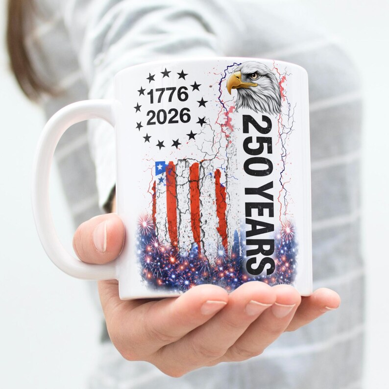 250 America Mug Wrap PNG, 11 oz & 15 oz Coffee Mug Wrap, Anniversary Mug Wrap, Coffee Cup Sublimation Designs,  Mug Wrap, Digital Download