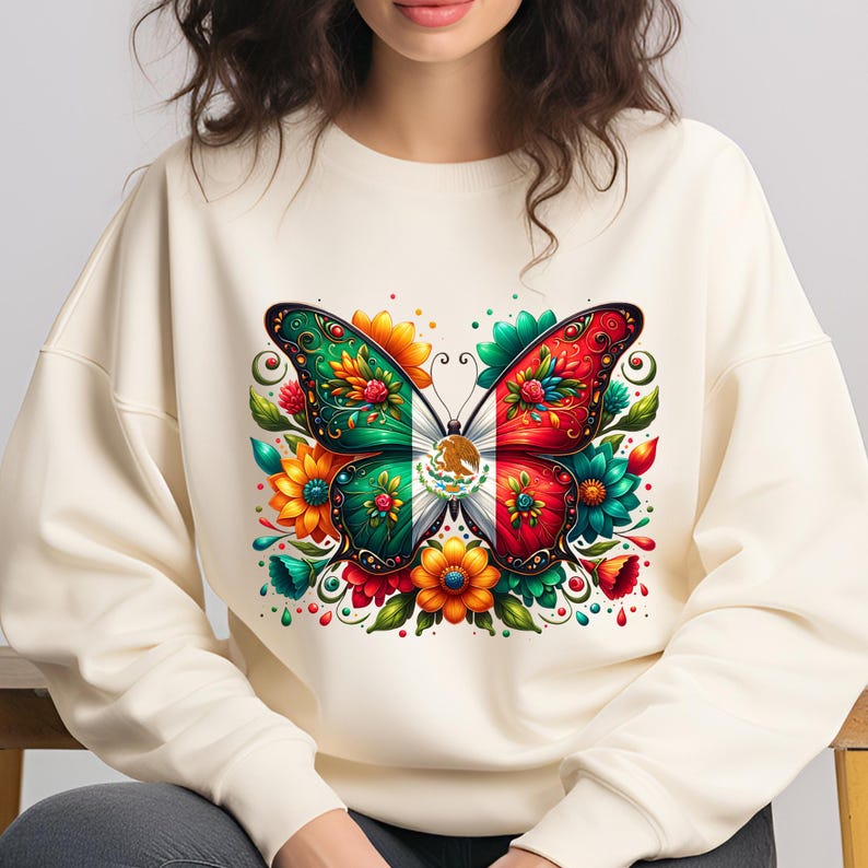 Mexico Butterfly PNG, Sublimation Designs, Mexico Png, Mexican Flag Png, Mexican Shirt, Mexican Png, T-Shirt Design, Digital Download DTF