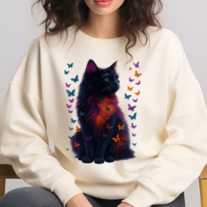Kitten PNG T-Shirt Design Cat Lover Png Sublimation Design Black Cat Png Colorful Butterfly Png Cat Lover Shirt Tending Png Digital Download