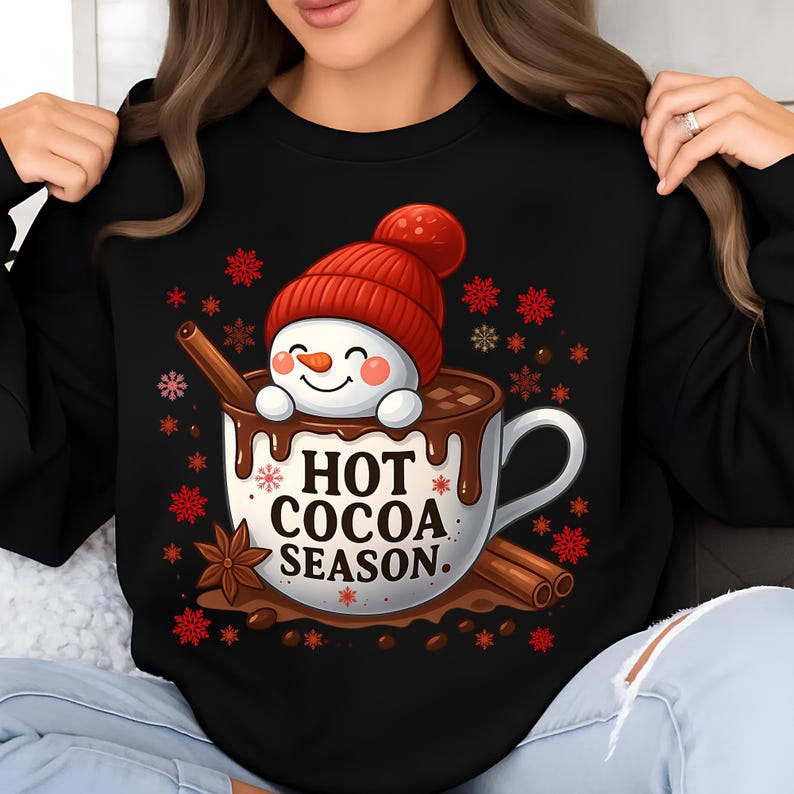 Hot Cocoa PNG T-Shirt Design Snowman Png Snowflake Png Christmas Png Sublimation Designs Christmas Shirt Png Coffee Png Digital Download DTF