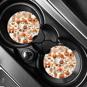 Spooky Ghost Car Coaster PNG, Car Cup Coasters, Halloween Pumpkin Car Coasters, Car Coaster Template, Sublimation Designs, Digital Download
