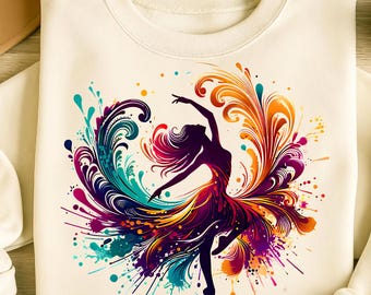 Ballerina PNG T-Shirt Design Dancing Girl Png Sublimation Designs Bunte Png Tänzer Png Tanz Shirt Png Tanz Png Digitaler Download PNG DTF