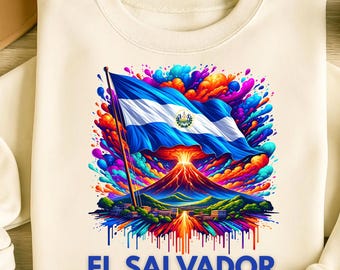 Diseños de sublimación de la bandera de El Salvador (PNG), bandera (PNG), volcán (PNG), camiseta de El Salvador, diseño de camiseta, tendencia (PNG), descarga digital (PNG)