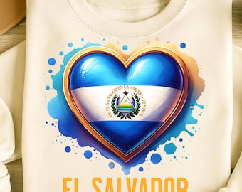 El Salvador PNG, Disegni per sublimazione, Bandiera di El Salvador PNG, Cuore PNG, Maglietta di El Salvador, Maglietta PNG, PNG di tendenza, Download digitale DTF