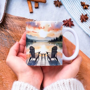 Lake Life Mug Wrap PNG, 11 oz & 15 oz Coffee Mug Wrap, Sunset Mug Wrap, Coffee Cup Sublimation Designs, River Mug Wrap, Digital Download PNG