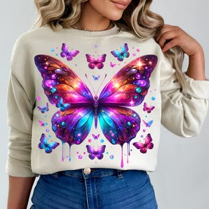Butterfly PNG, Sublimation Designs, Blue Purple Butterfly T-Shirt, T-Shirt Design, Butterfly Shirt, Instant Digital Download PNG