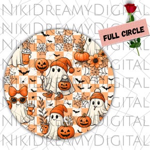 Spooky Ghost Car Coaster PNG, Car Cup Coasters, Halloween Pumpkin Car Coasters, Car Coaster Template, Sublimation Designs, Digital Download