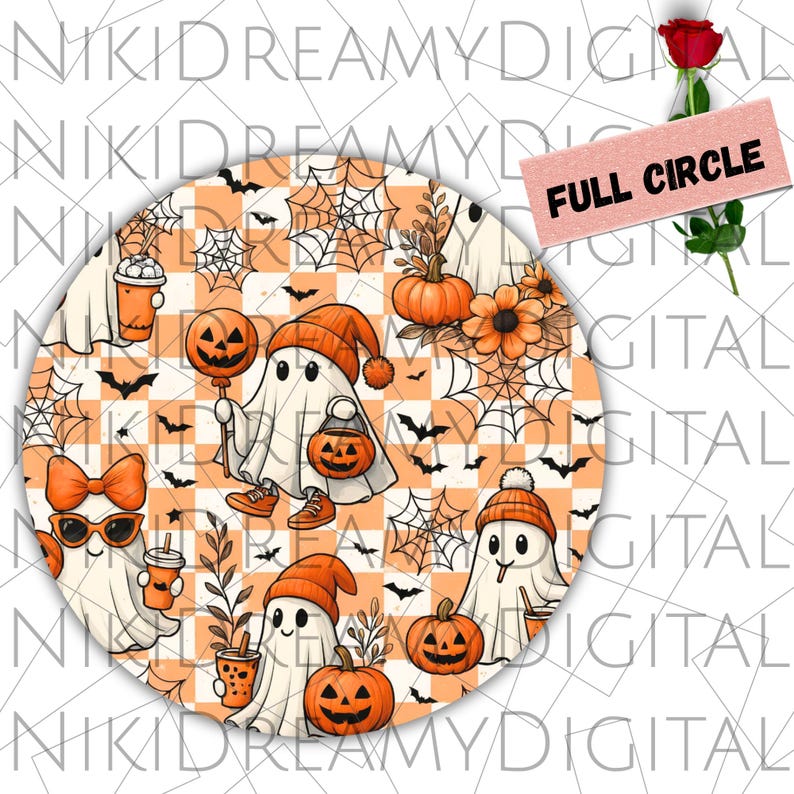 Spooky Ghost Car Coaster PNG, Car Cup Coasters, Halloween Pumpkin Car Coasters, Car Coaster Template, Sublimation Designs, Digital Download